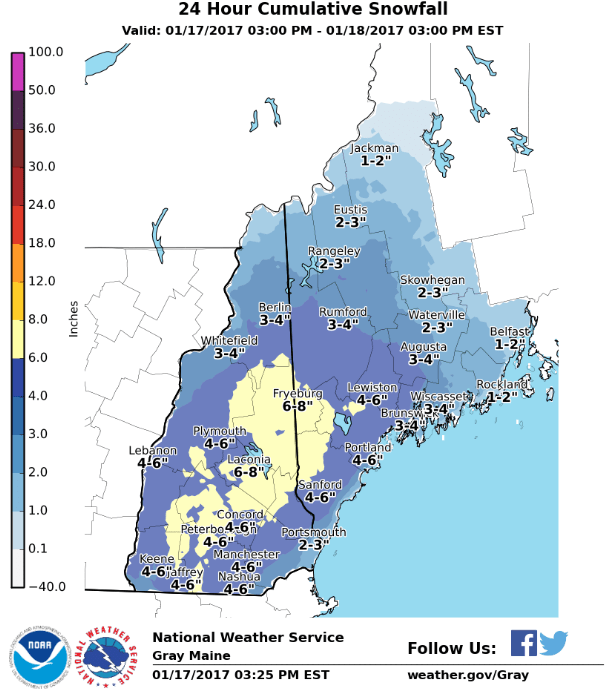 Snowfall totals. Image: NOAA Grey, ME