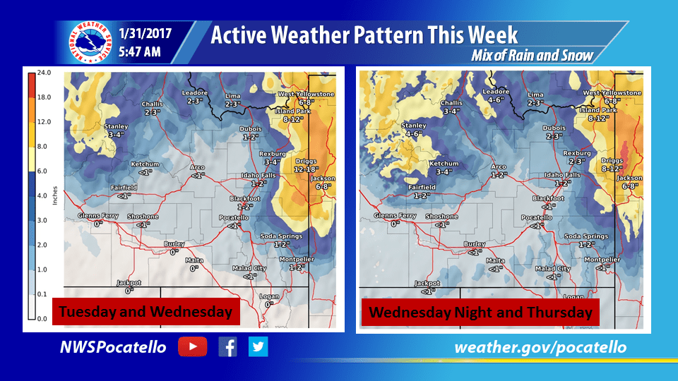 Active weather for Idaho this week. Image: NOAA Pocatello, ID 