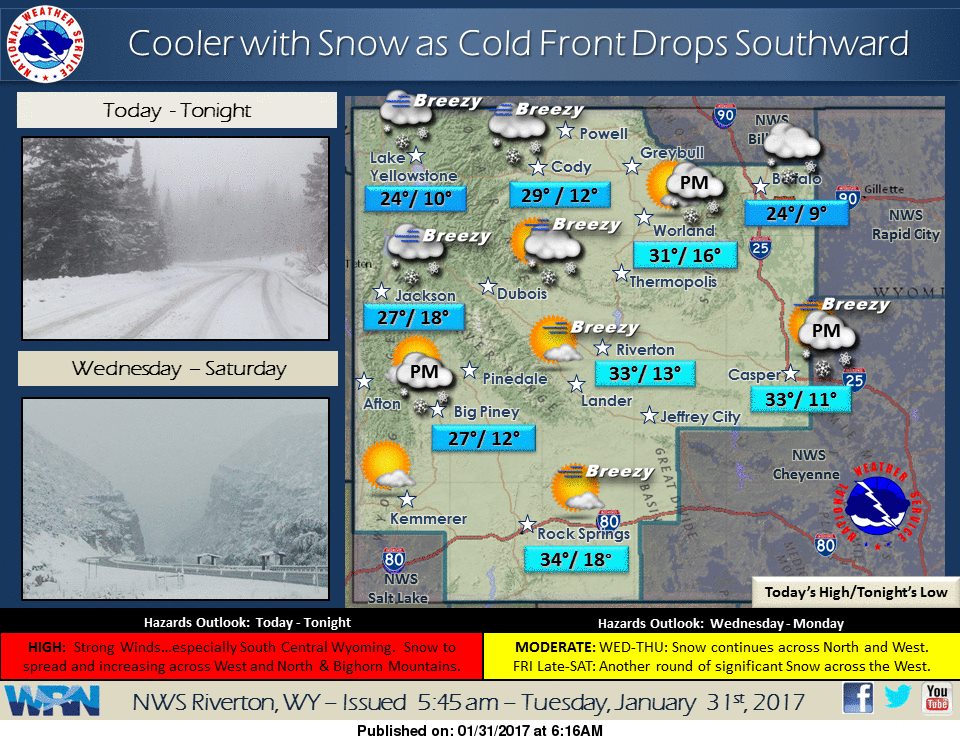 Weather for Wyoming. Image: NOAA Riverton, Wy