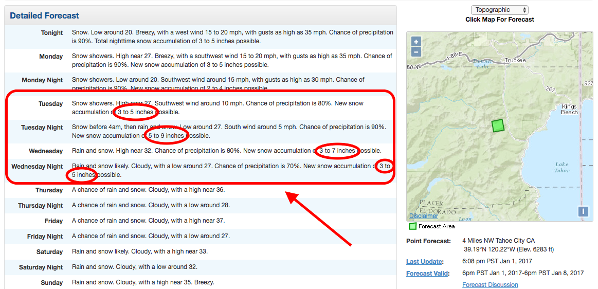 11-27" of snow forecast Tuesday and Wednesday. image: noaa, today
