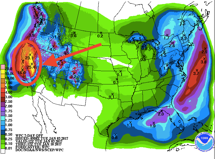 25" of liquid precip in 7 days? Whoa! image: noaa, today