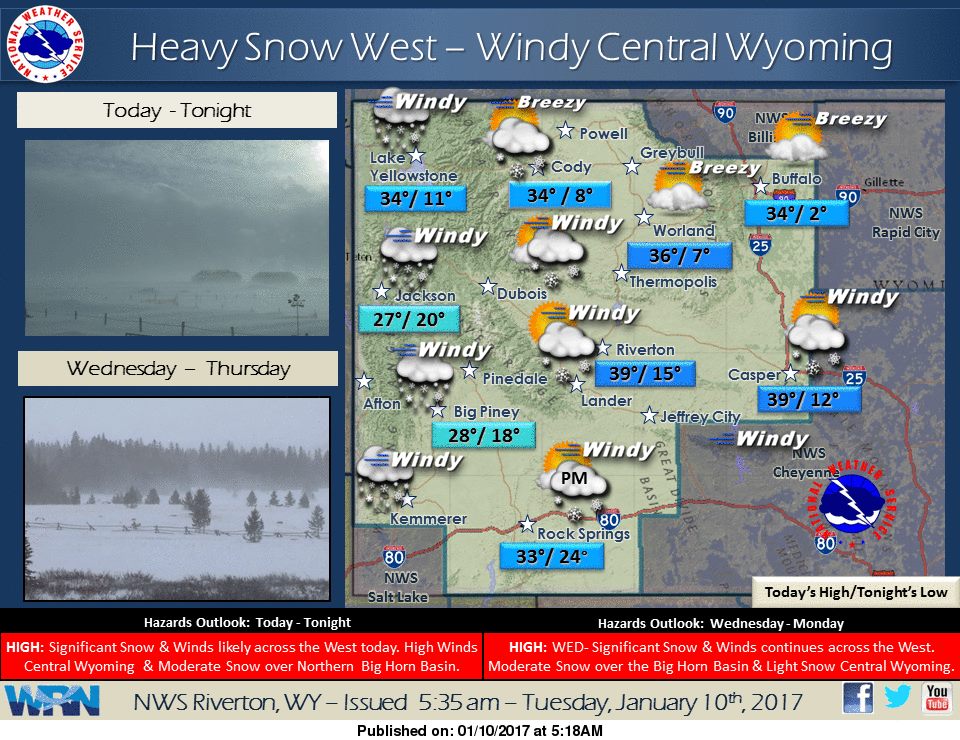 Snow in Western Wyoming Today. Image: NOAA Riverton, WY