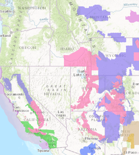 PINK= Winter Storm Warning. PURPLE= Winter Weather Advisory. Image: NOAA Today