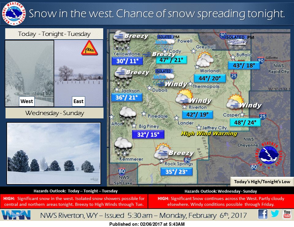 Snow for Wyoming Today. Image: NOAA Riverton, WY