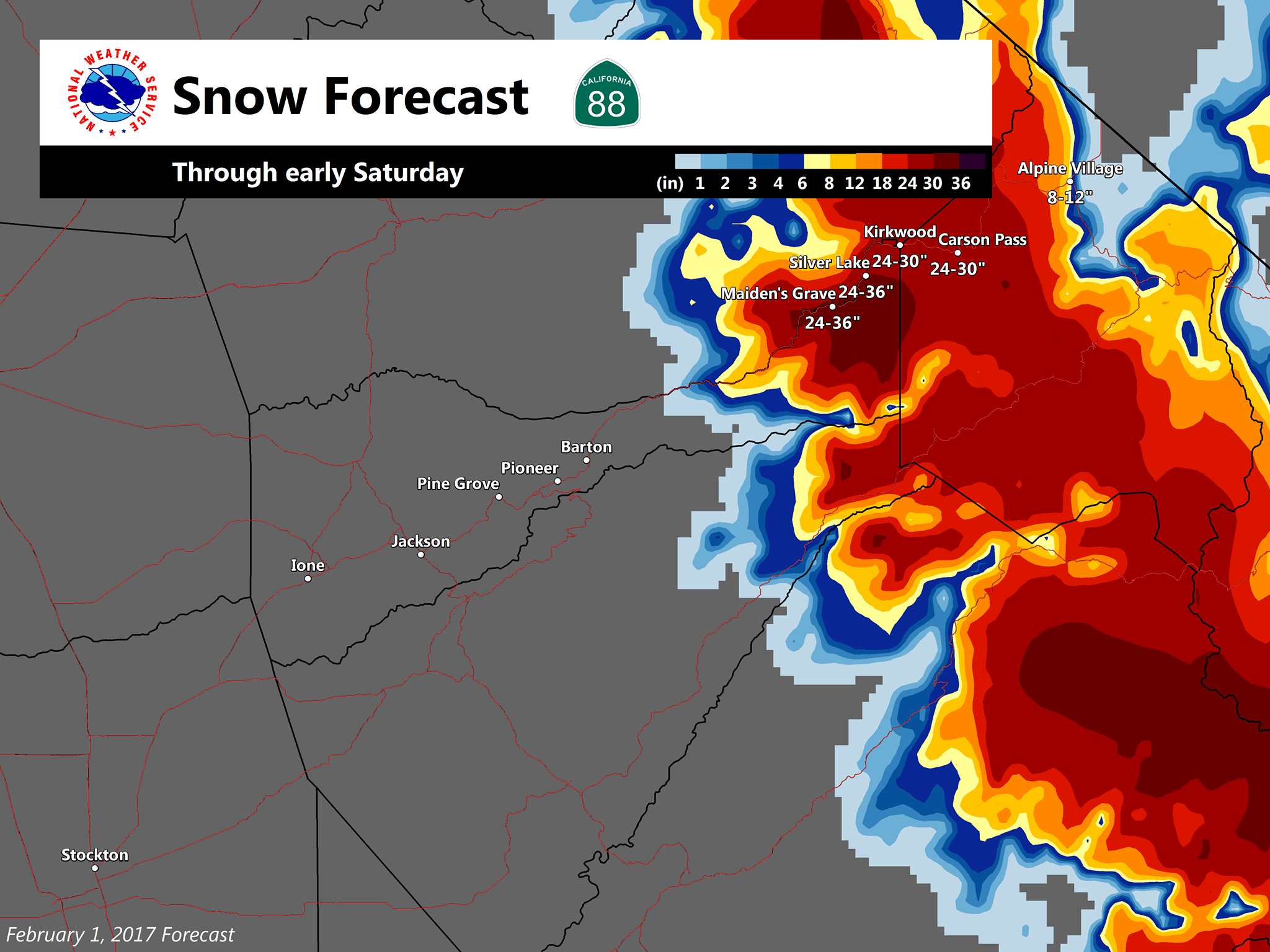 HWY 88 Forecast. Image: NOAA Sacramento, CA