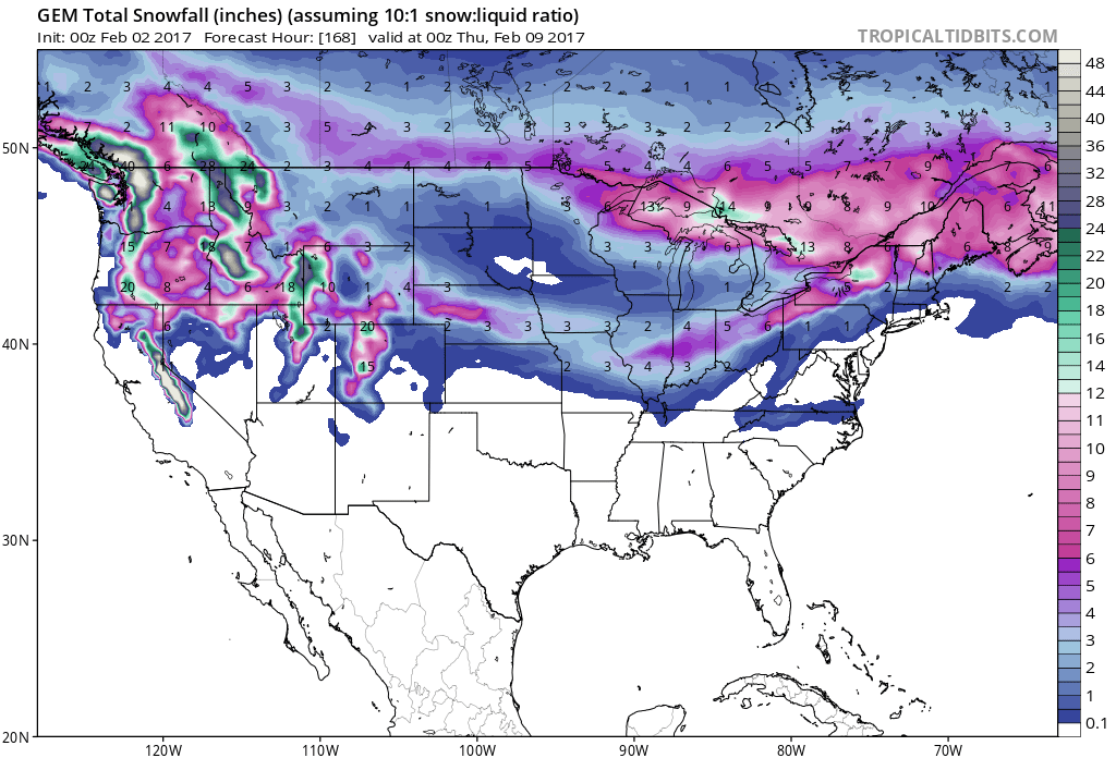 7 Day Snowfall Totals. Image: Tropical Tidbits