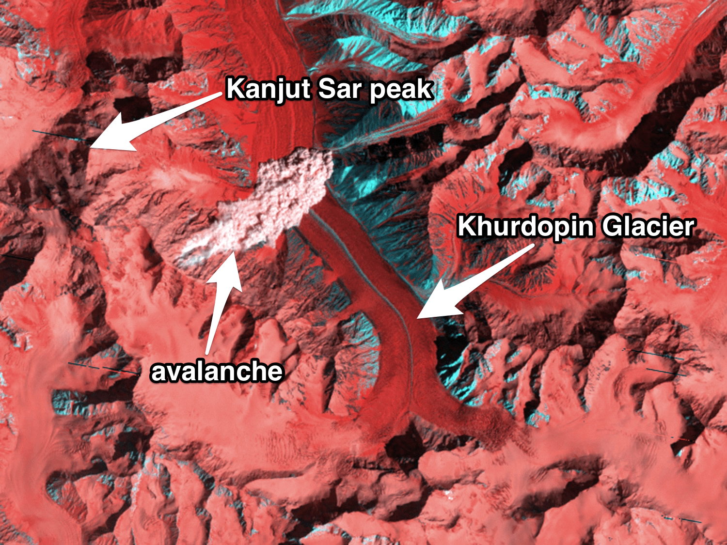 Landsat satellite NASA Kanjut Sar Pakistan Labeled