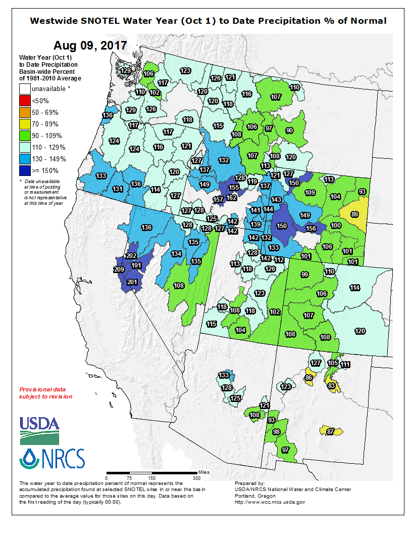 Precipitation, average, rainfall, snow, below, snotel, noaa