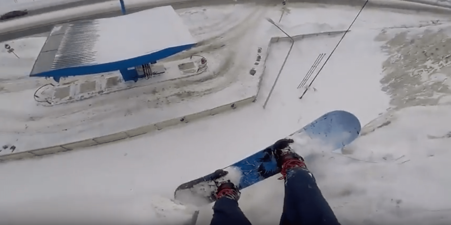 snowboarder, cliff, close call