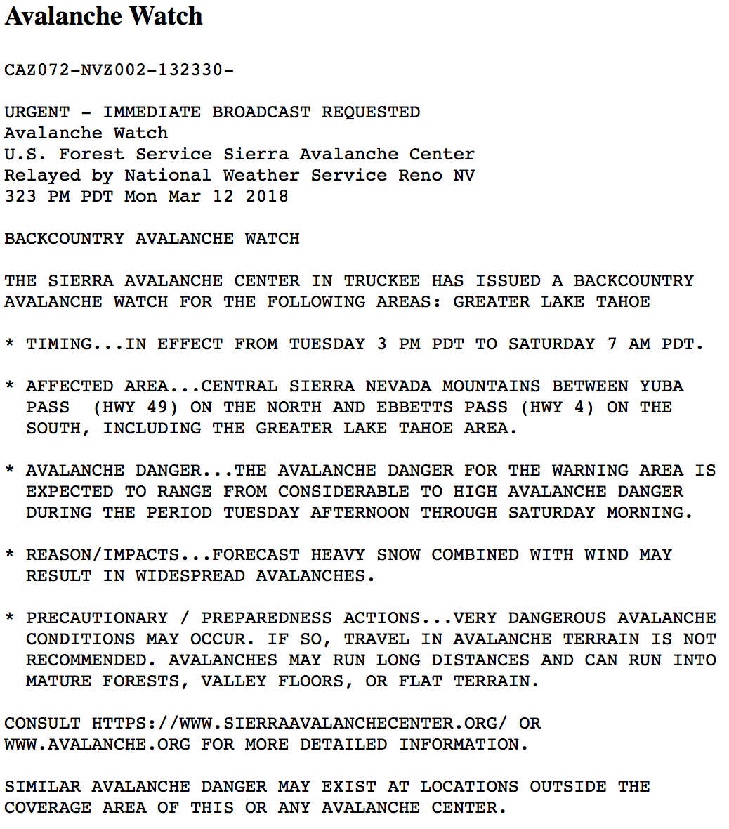 california, winter storm warning, avalanche warning