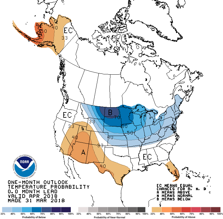 noaa, April outlook, temperature