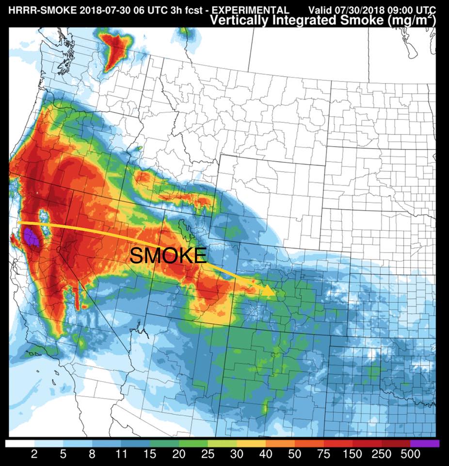 carr fire, california, smoke, colorado, Utah, Oregon, Texas