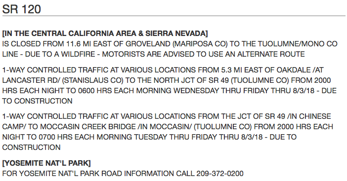 roads closed, yosemite, Ferguson fire