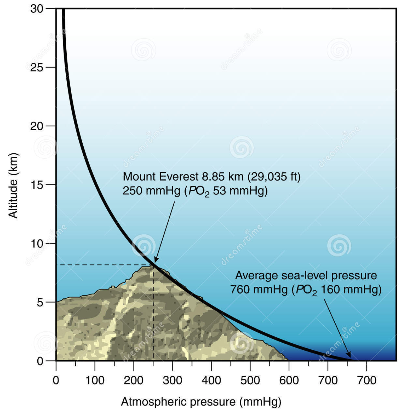 Elevation Gain, Oxygen Levels, mmHg, Air Pressure