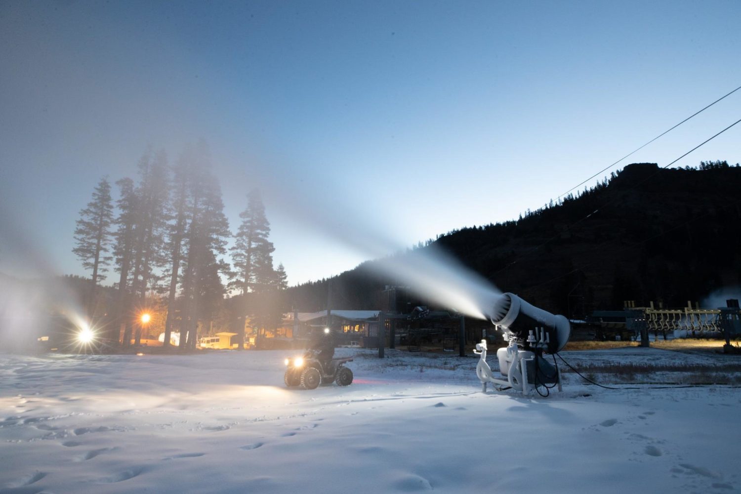 Snowmakers hard at work all hours of the day. Credit - SVAM Facebook
