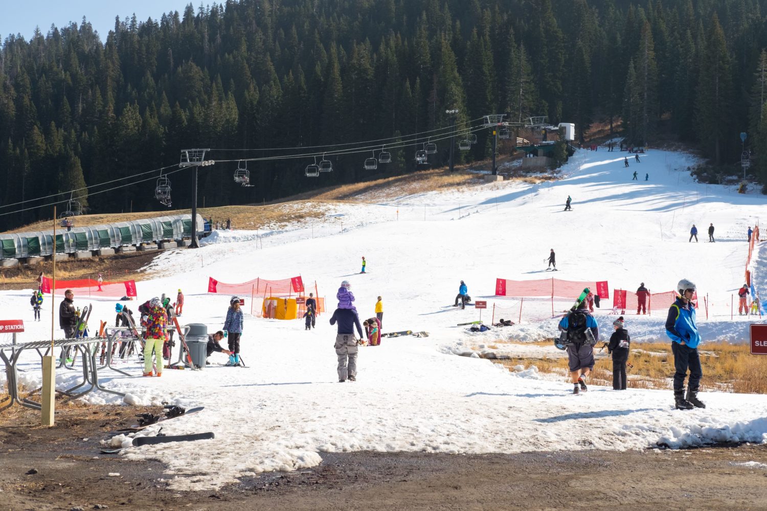 Everyone was skiing on this patch of snow