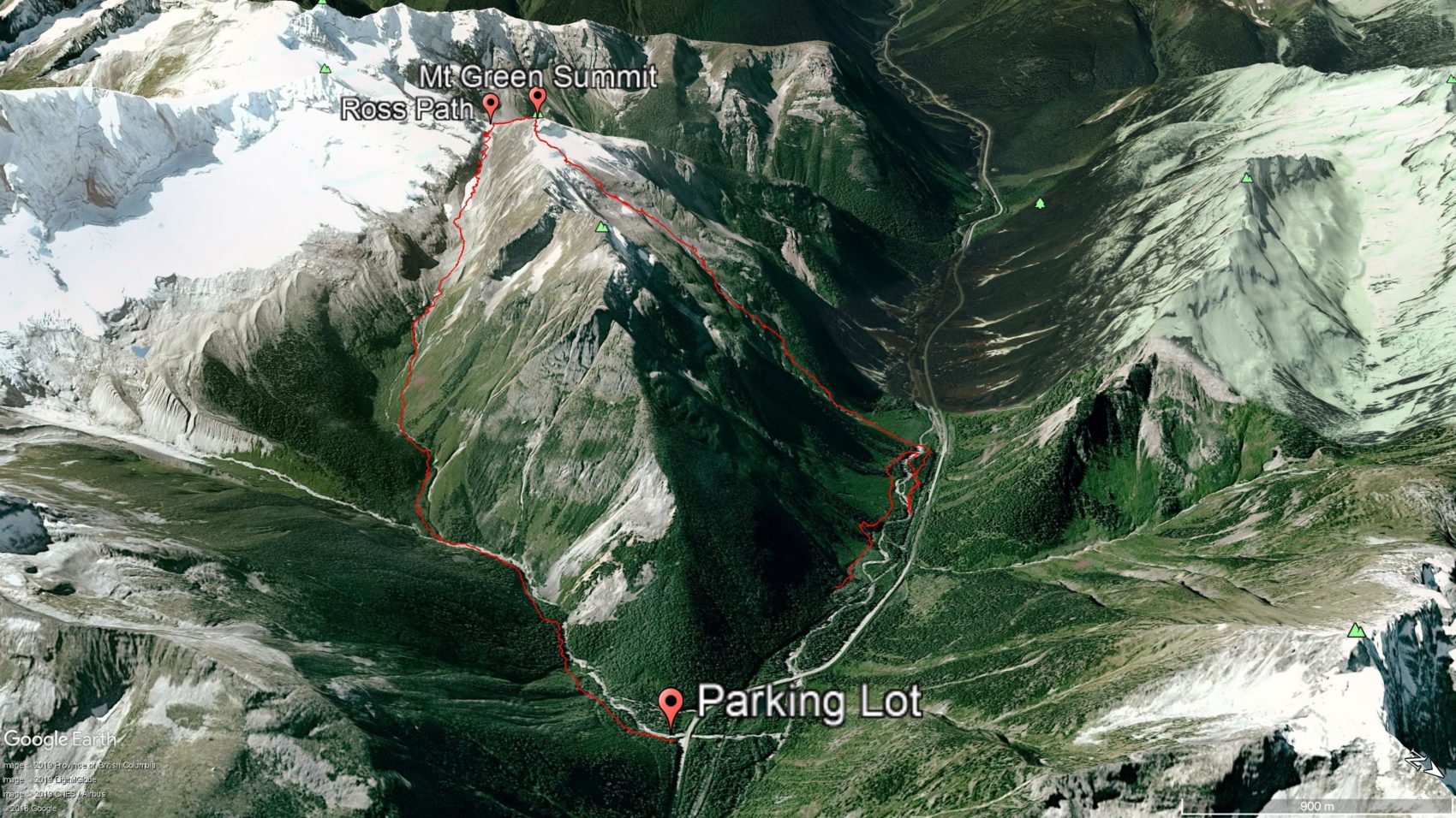 mt green ascent gps path