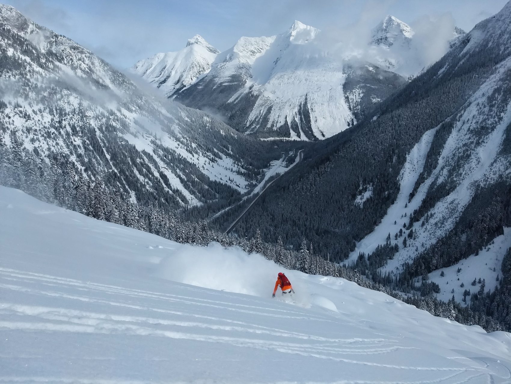 snowboarder in rogers pass