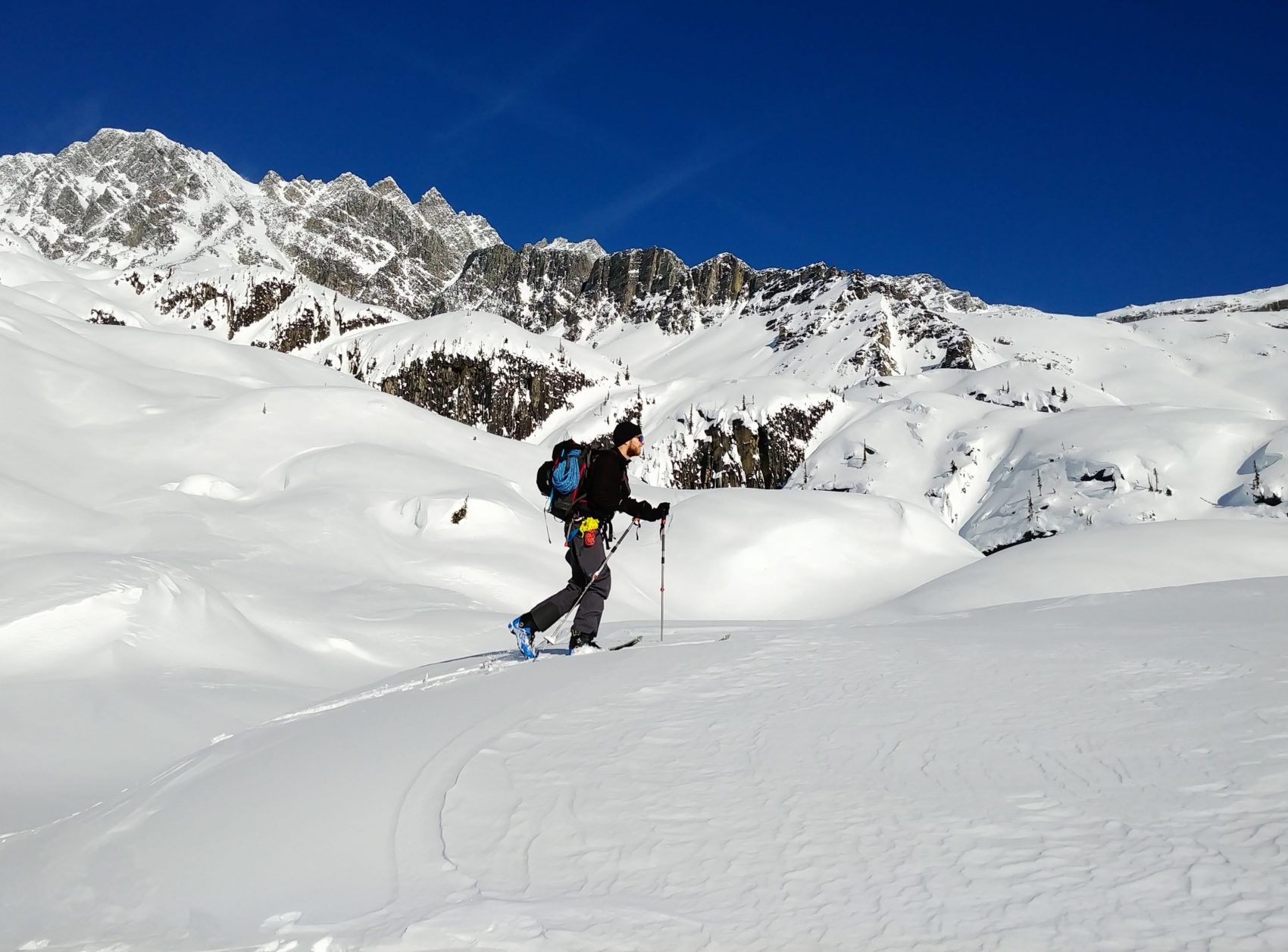 skier with glacier travel gear