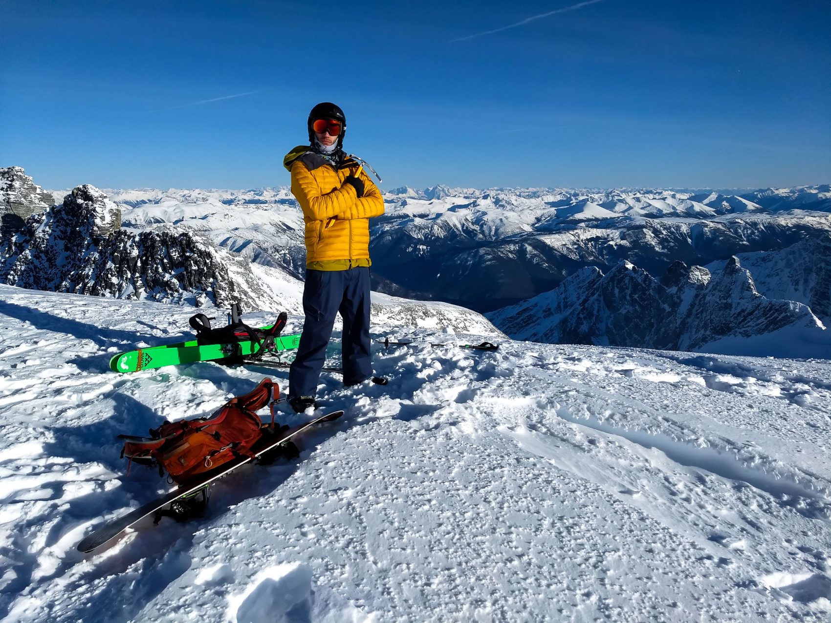 splitboarder at the summit of rogers peak