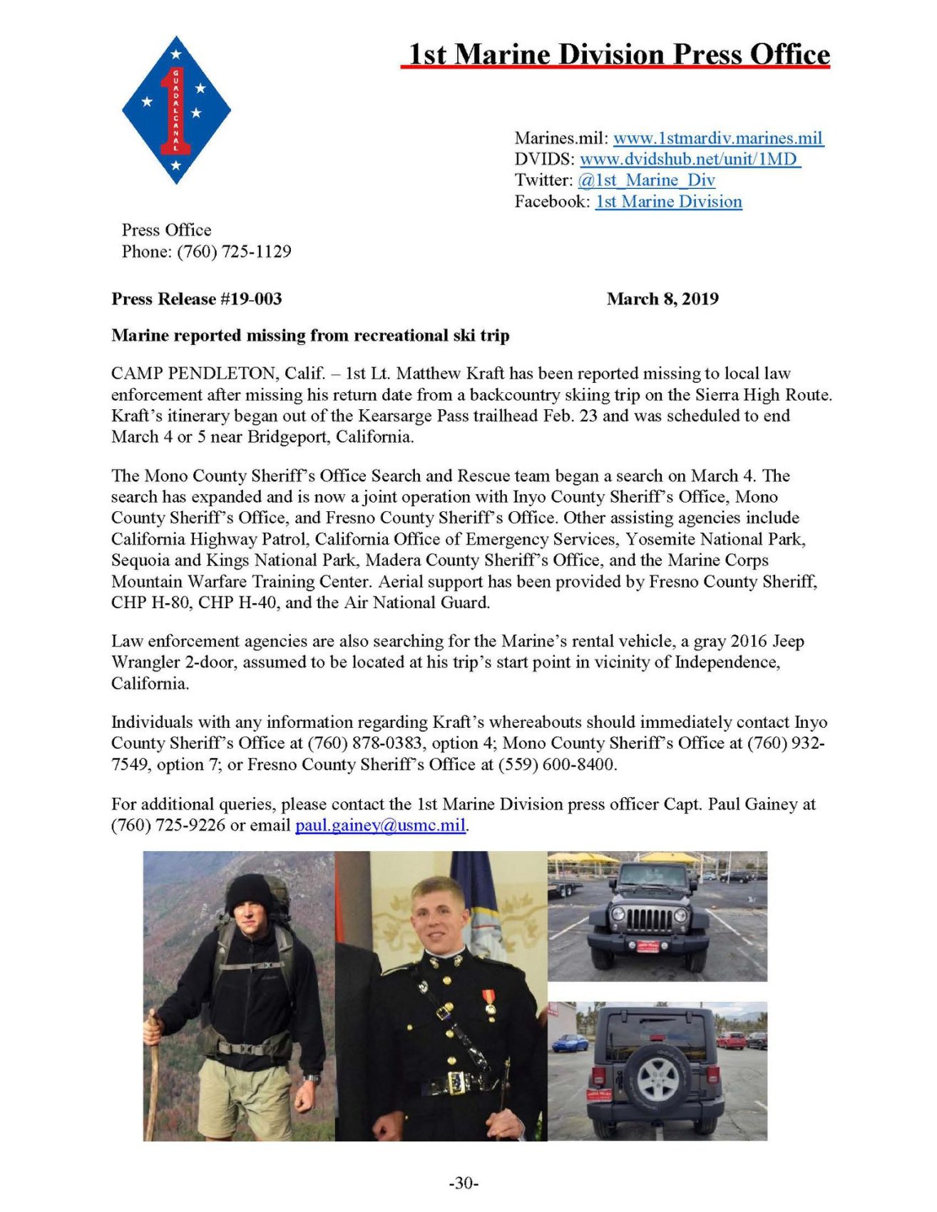 marine, missing, California, backcountry