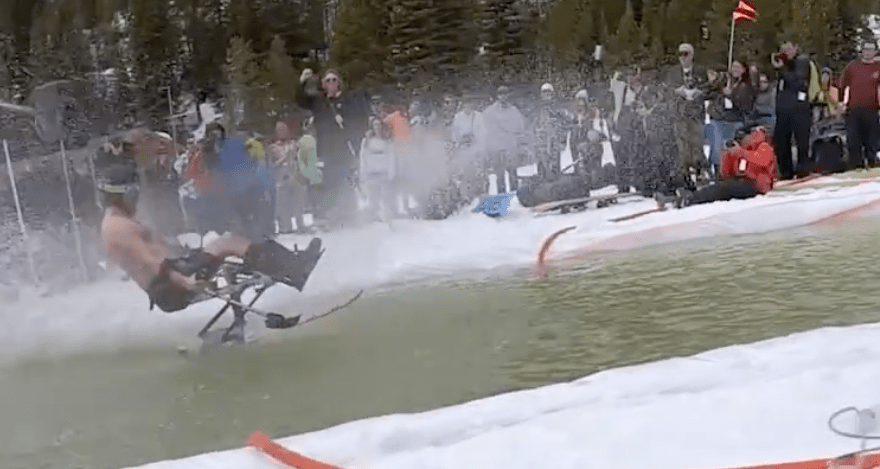 sit-skier, pond skim, big sky, Montana