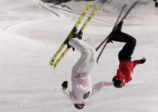 Fabian Bösch, Andri ragettli, holding hands double backflip