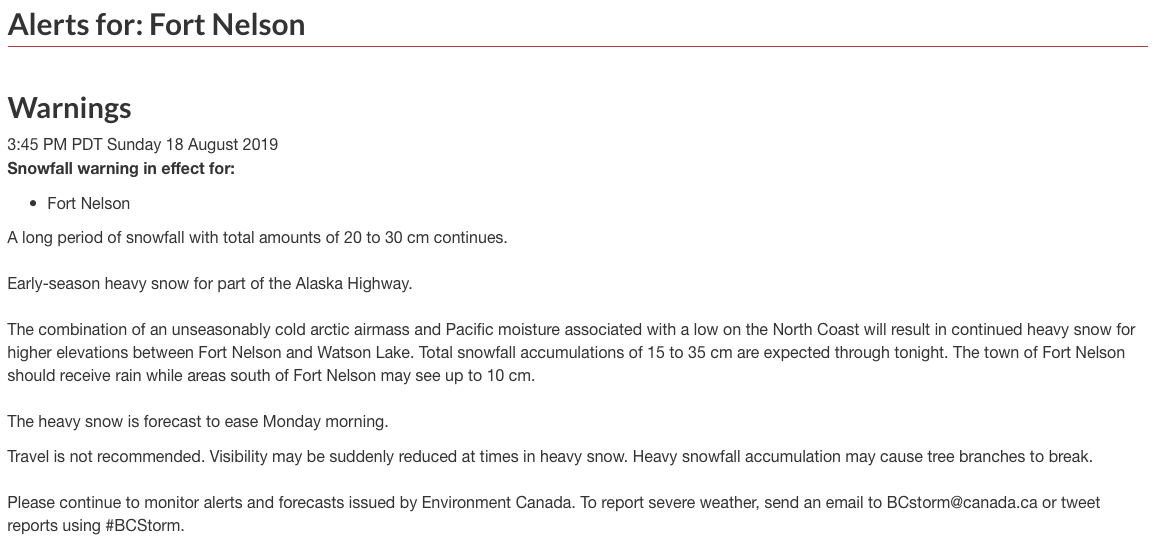 snow, august, canada, British Columbia, bc, snow warning