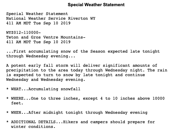 Jackson Hole, wyoming, forecast, snow