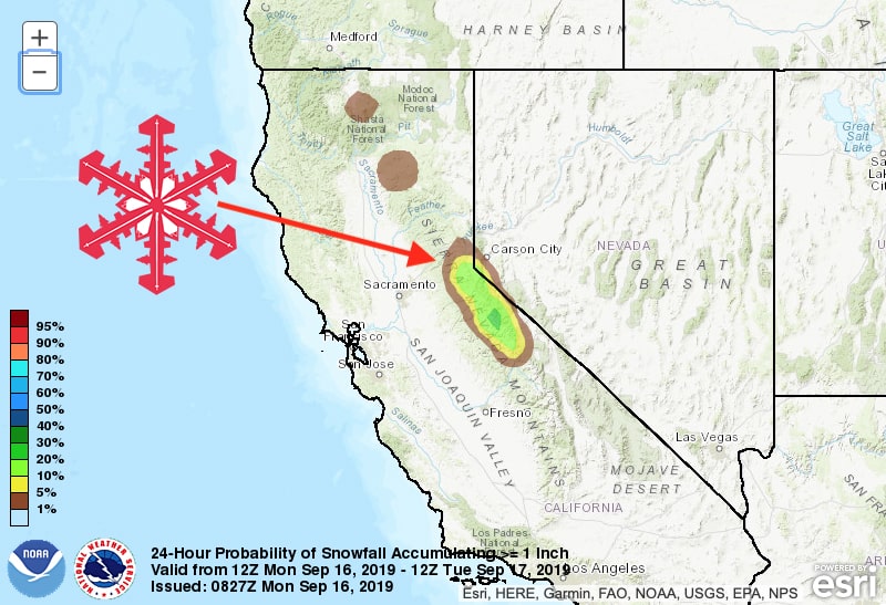 california, snow, noaa