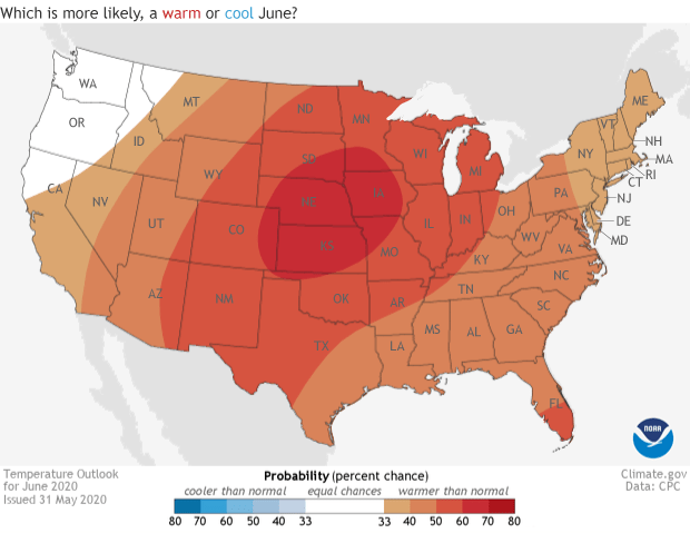 June, outlook, NOAA, temperature