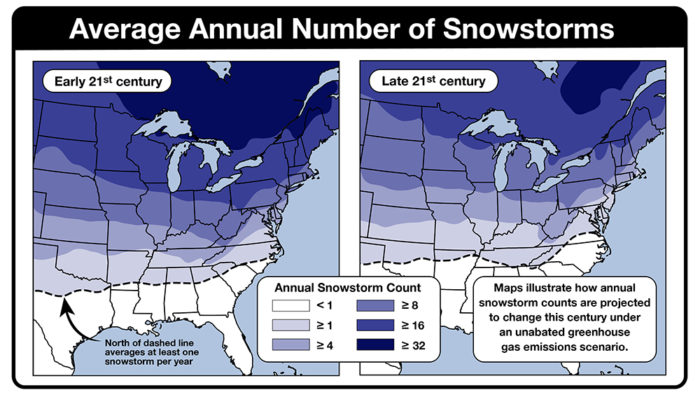 snowfalls averages in North East US and predicted.