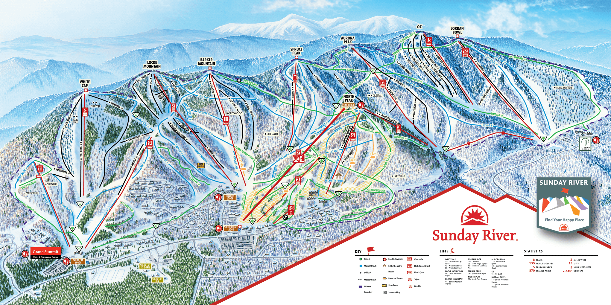 Sunday river, trail map, Maine