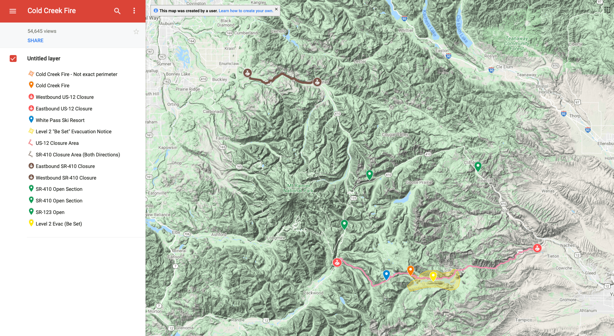 cold creek fire, washington, white pass ski area