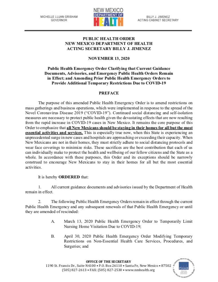 New Mexico, public health order