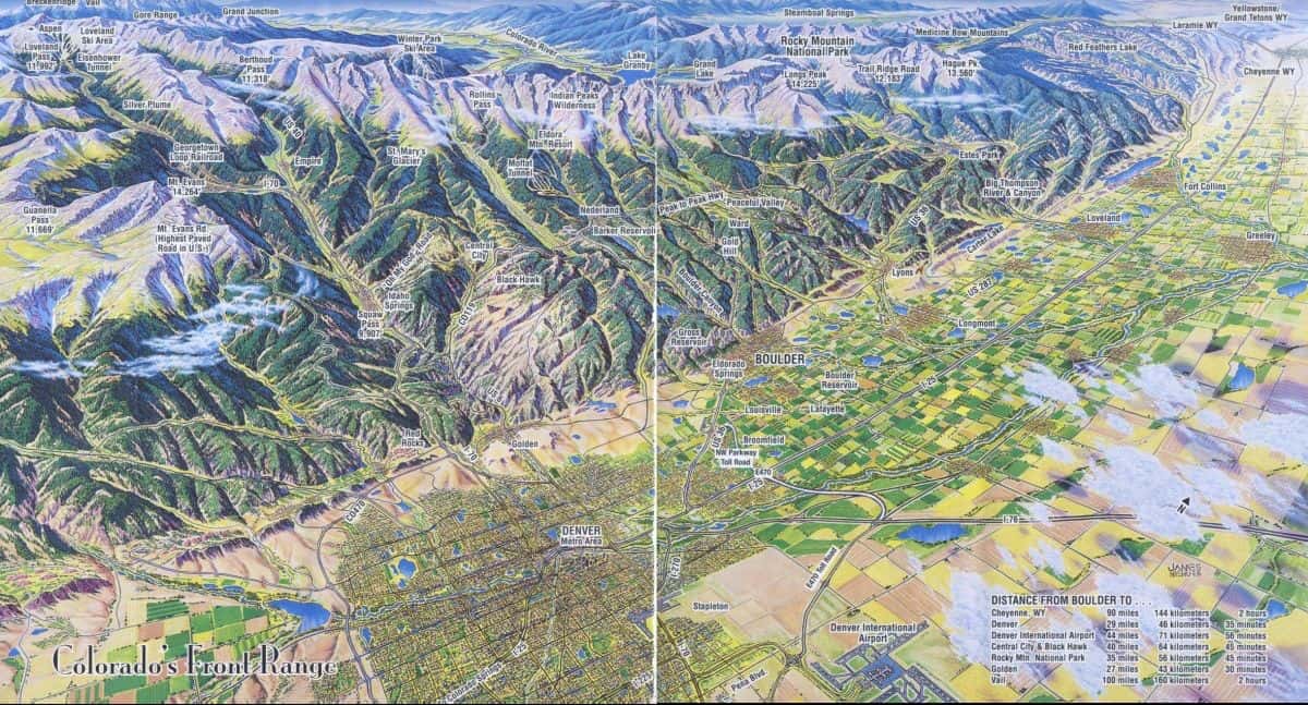 front range, colorado, ski map, 
