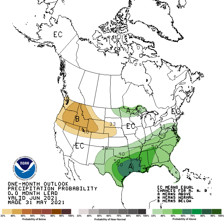 June 2021, precipitation, NOAA, outlook
