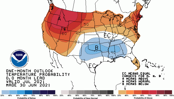 temperature, outlook, July 2021