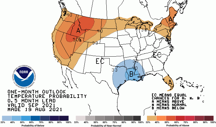 temperature outlook, September 2021