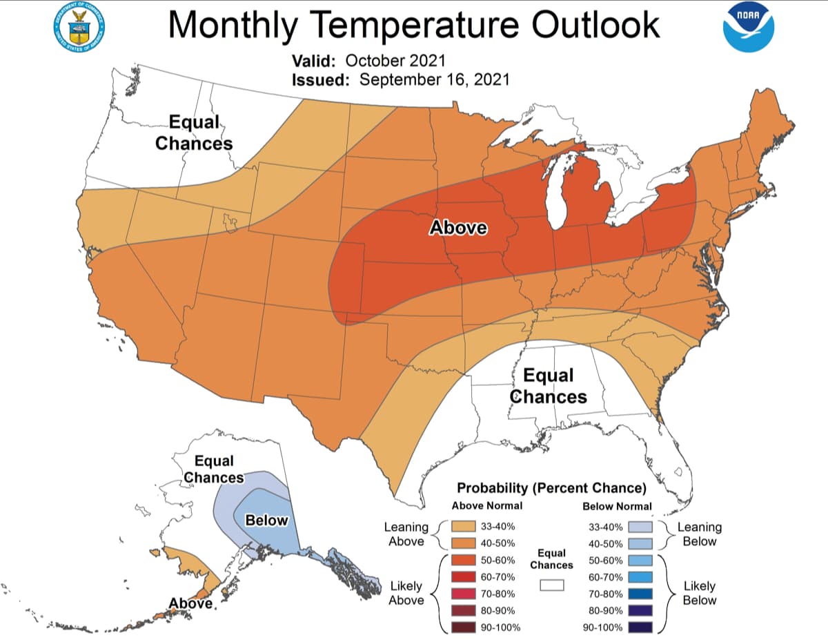 temperature, outlook, October, NOAA