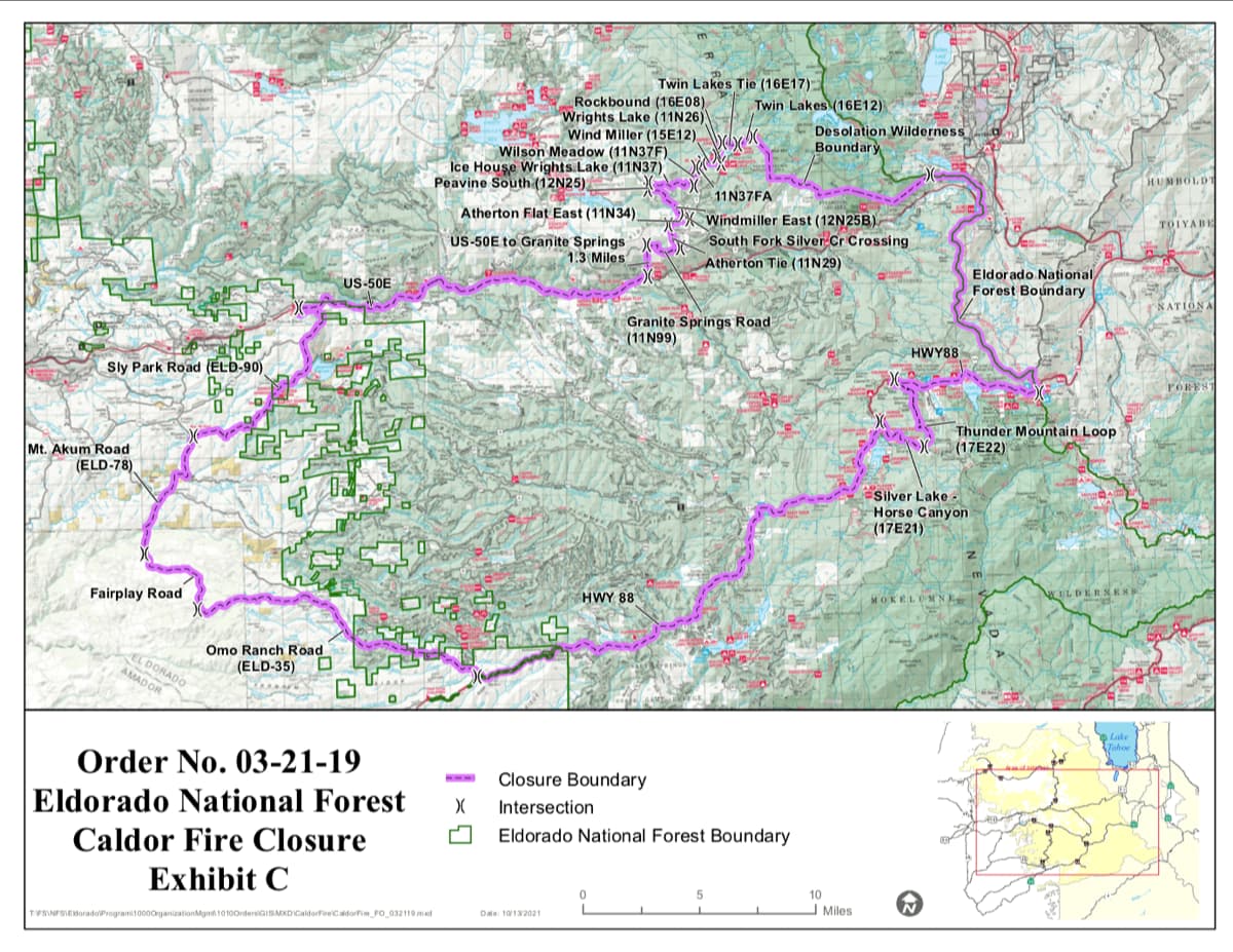 el dorado national forest, closure notice, kirkwood mountain resort, California, Caldor Fire, 