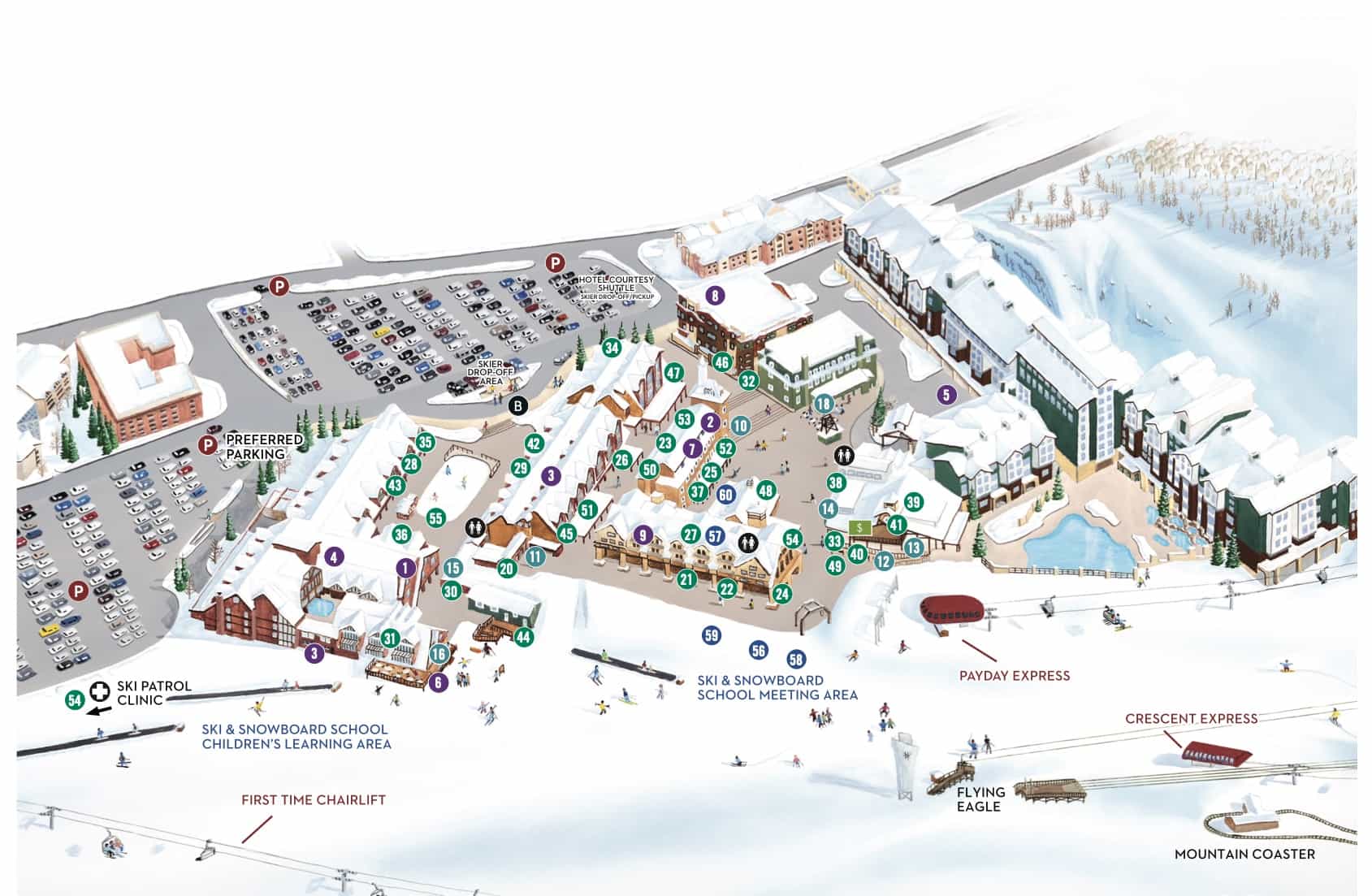 park city, base area, parking, map