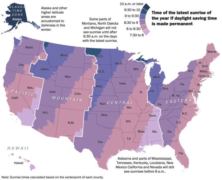 DST map, daylight savings 