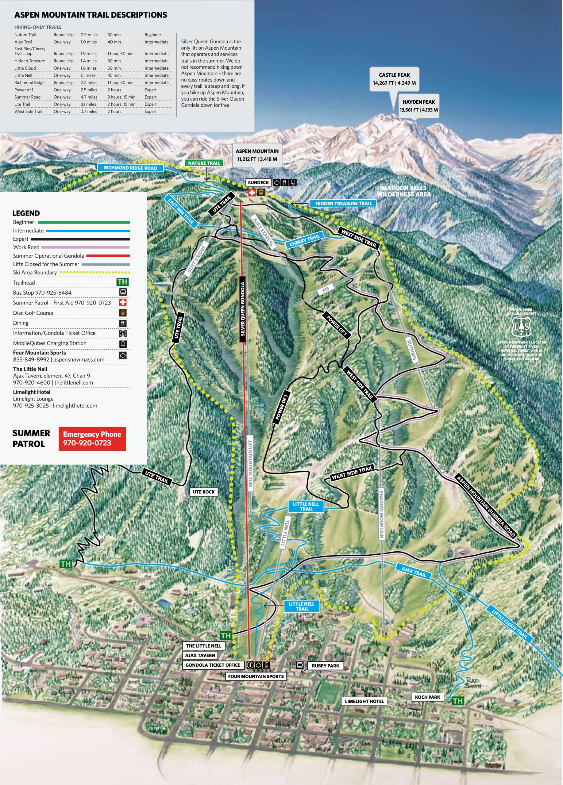 aspen mountain, colorado, summer map