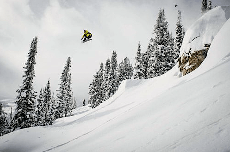 Travis Rice letting it all hang out on a test run, Natural Selection Tour 2021, Jackson Hole, WY