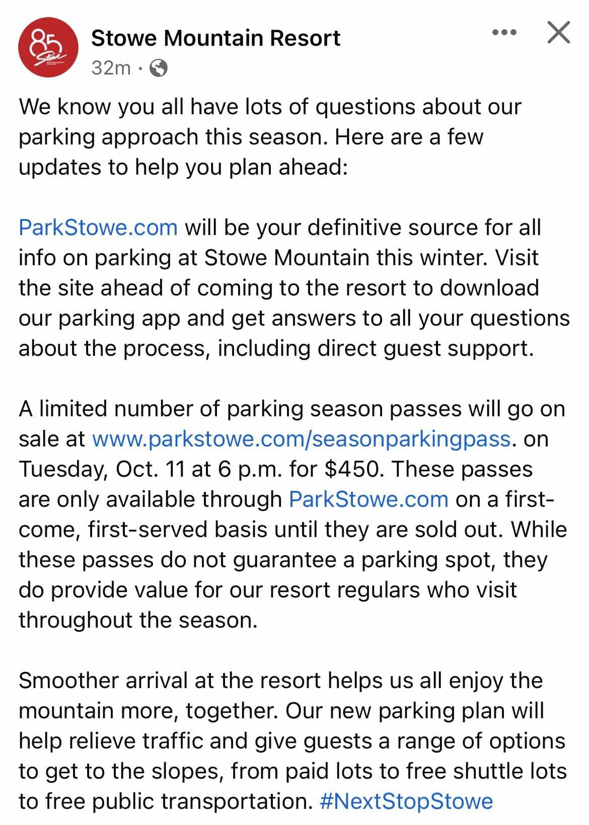 Stowe parking