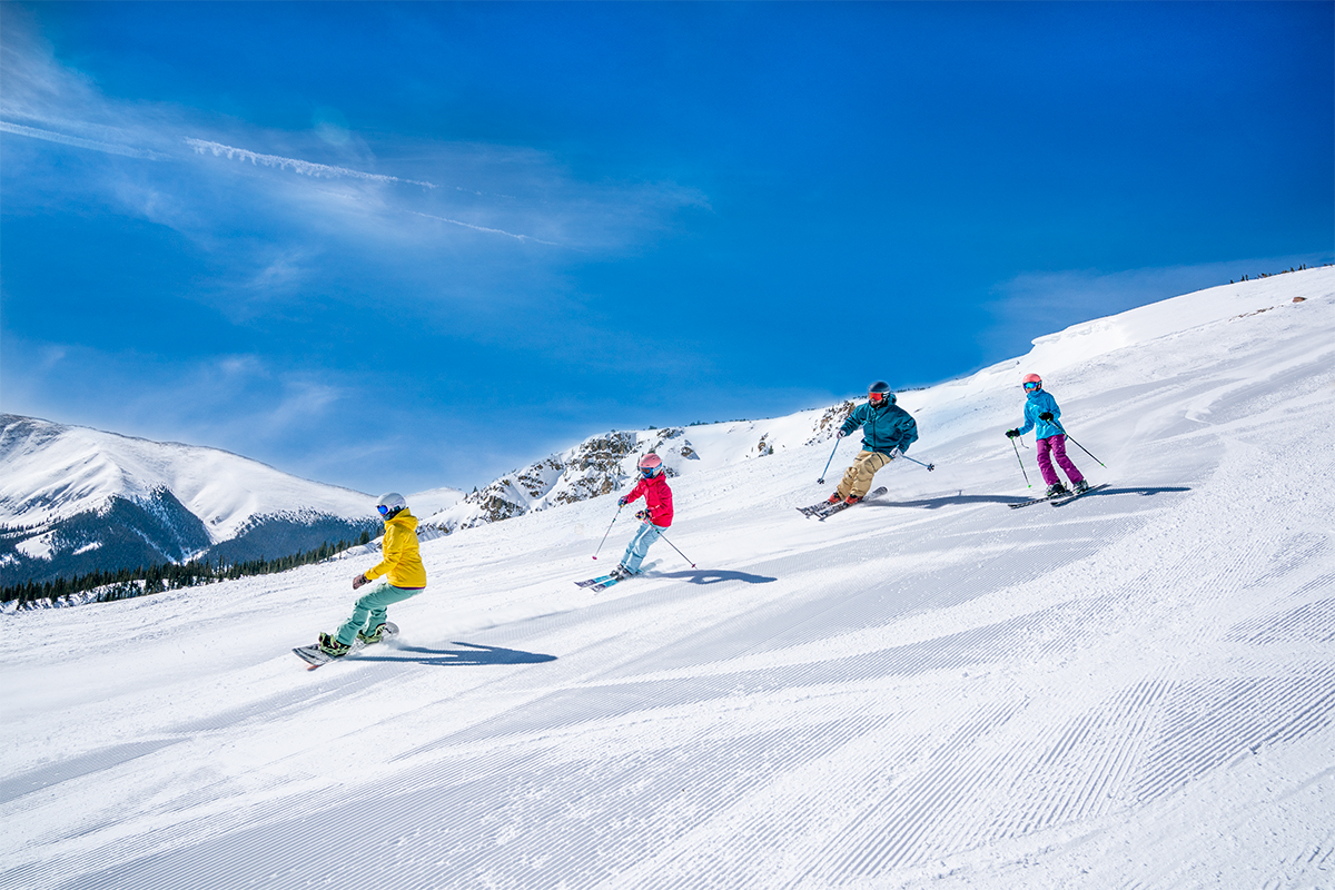 skiers on a bluebird day