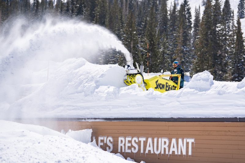 Plowing the roof at Alta Ski Resort.