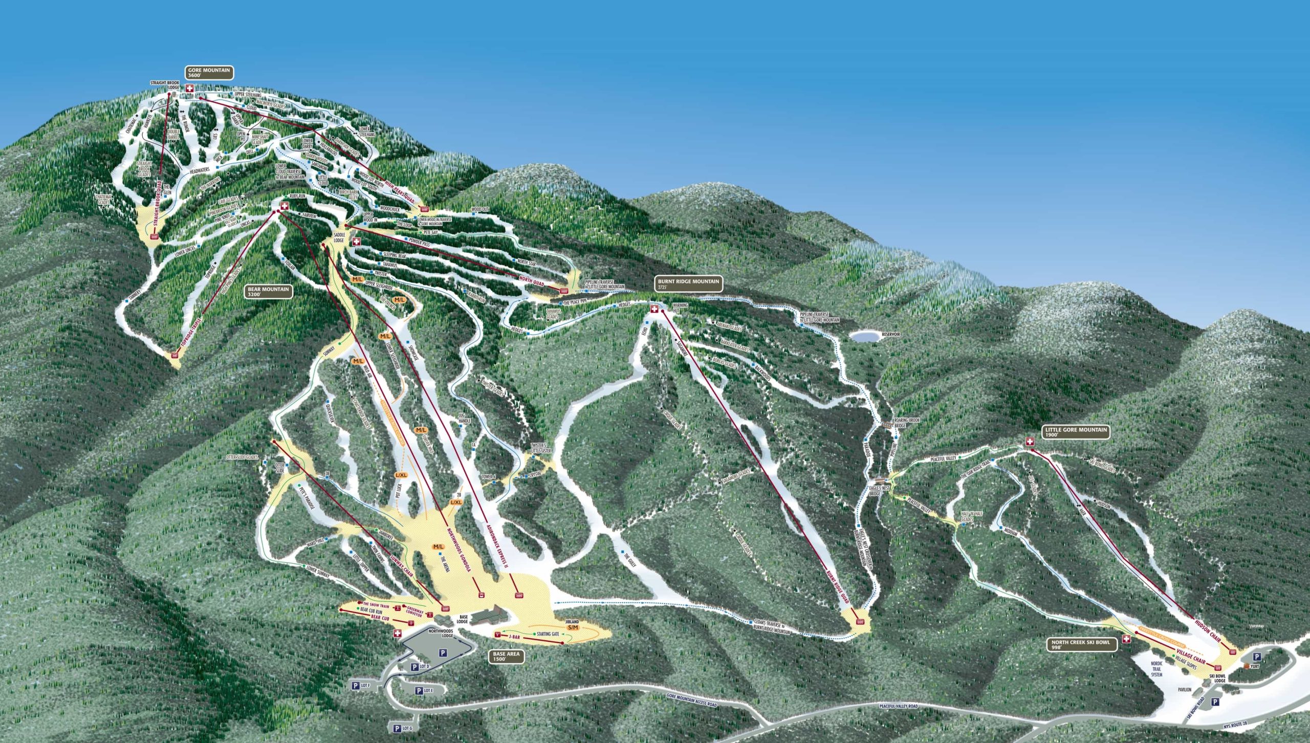 Gore Mountain, New York, trail map