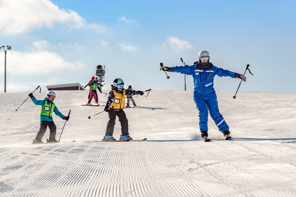 Kids on a ski lesson